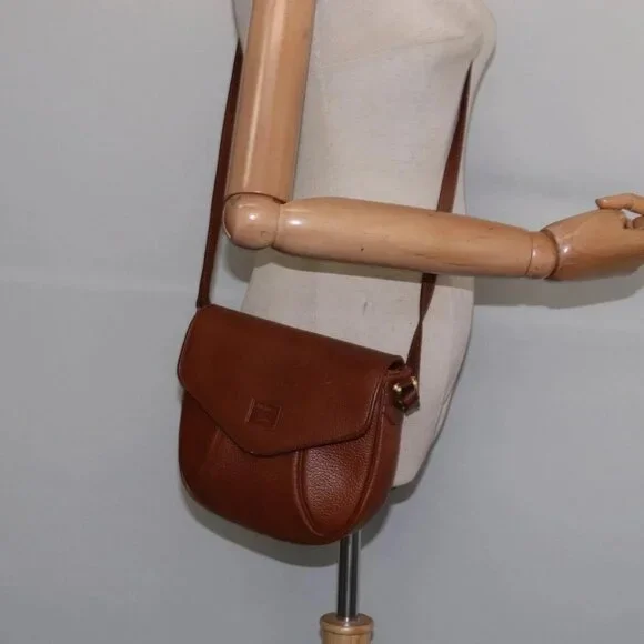 Burberrys Shoulder Bag Leather Brown Gold Auth bs29470